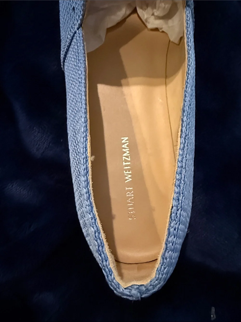 Womens Light Blue Woven Espadrille Slip-Ons. Stuart Weitzman. NWOB